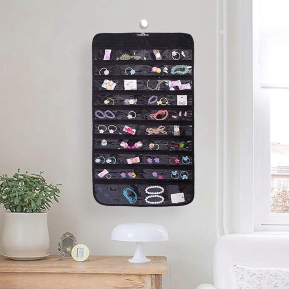 Hanging jewelry organizer.